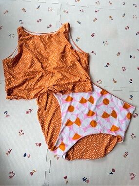 Like Ricki REVERSIBLE Orange Polka Dot Two-Piece Swim Set